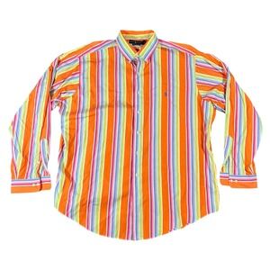 VTG Ralph Lauren Mens XXL Classic Fit Striped Button Down Shirt Orange Vibrant
